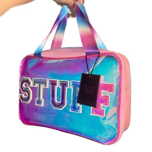 OMG Accessories Bubblegum STUFF Iridescent Rainbow Toiletry Cosmetic Make Up Bag - Picture 3 of 13
